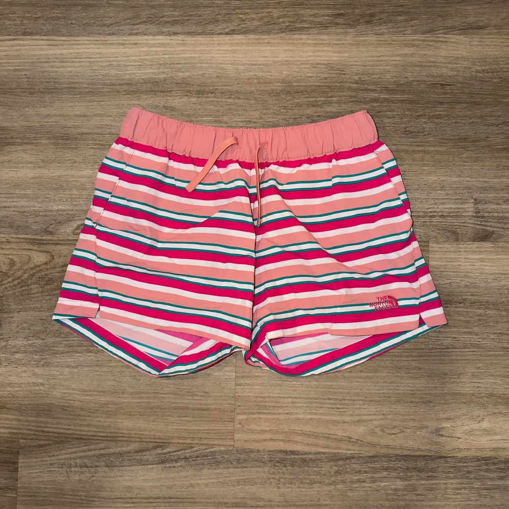 The North Face Womens Pink Striped Class V Water Shorts Small Pockets Outdoor